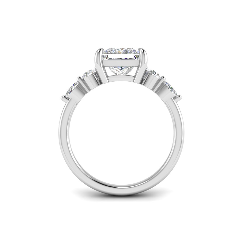 3 Ct Princess Near Colorless Lab Diamond & 0.34 Ctw Marquise & Round Engagement Ring