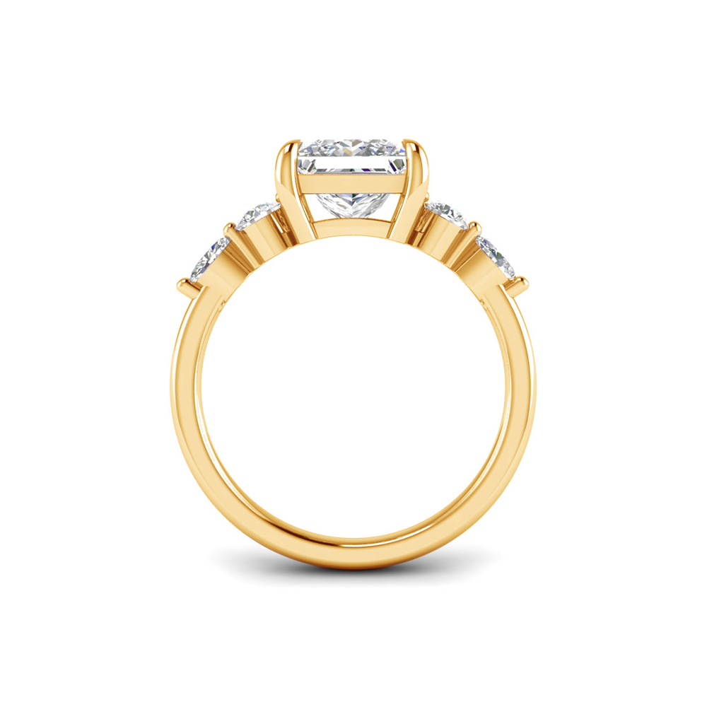 1 Ct Princess Near Colorless Lab Diamond & 0.34 Ctw Marquise & Round Engagement Ring