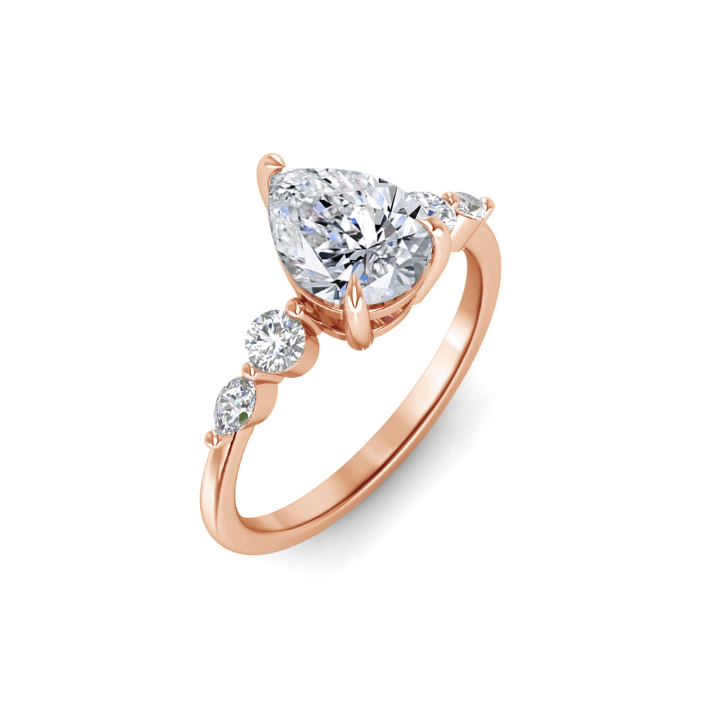 1 Ct Pear Near Colorless Lab Diamond & 0.34 Ctw Marquise & Round Engagement Ring