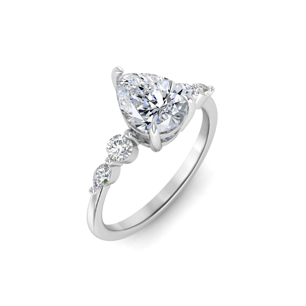 3 Ct Pear Near Colorless Lab Diamond & 0.34 Ctw Marquise & Round Engagement Ring