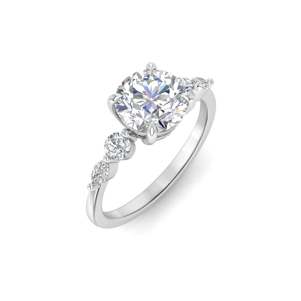 3 Ct Round Near Colorless Lab Diamond & 0.34 Ctw Marquise & Round Engagement Ring