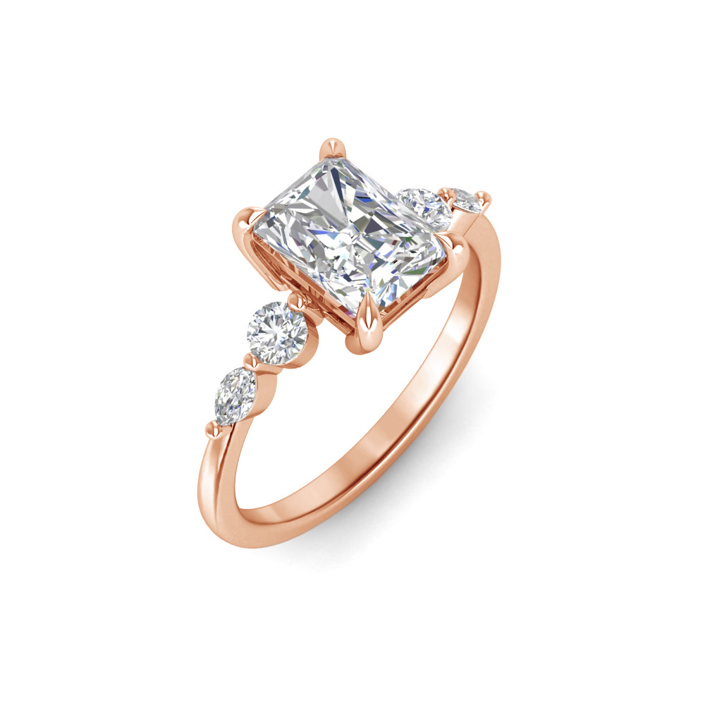 1 Ct Radiant Near Colorless Lab Diamond & 0.34 Ctw Marquise & Round Engagement Ring