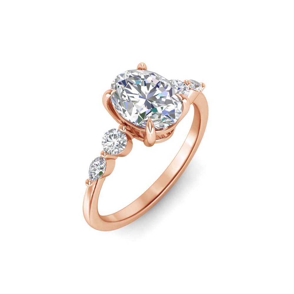 1 Ct Oval Near Colorless Lab Diamond & 0.34 Ctw Marquise & Round Engagement Ring