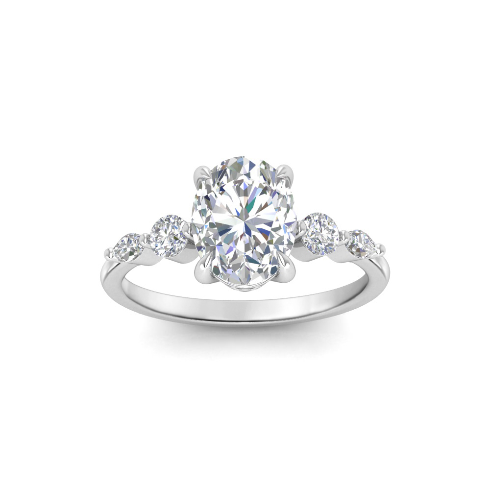 3 Ct Oval Near Colorless Lab Diamond & 0.34 Ctw Marquise & Round Engagement Ring