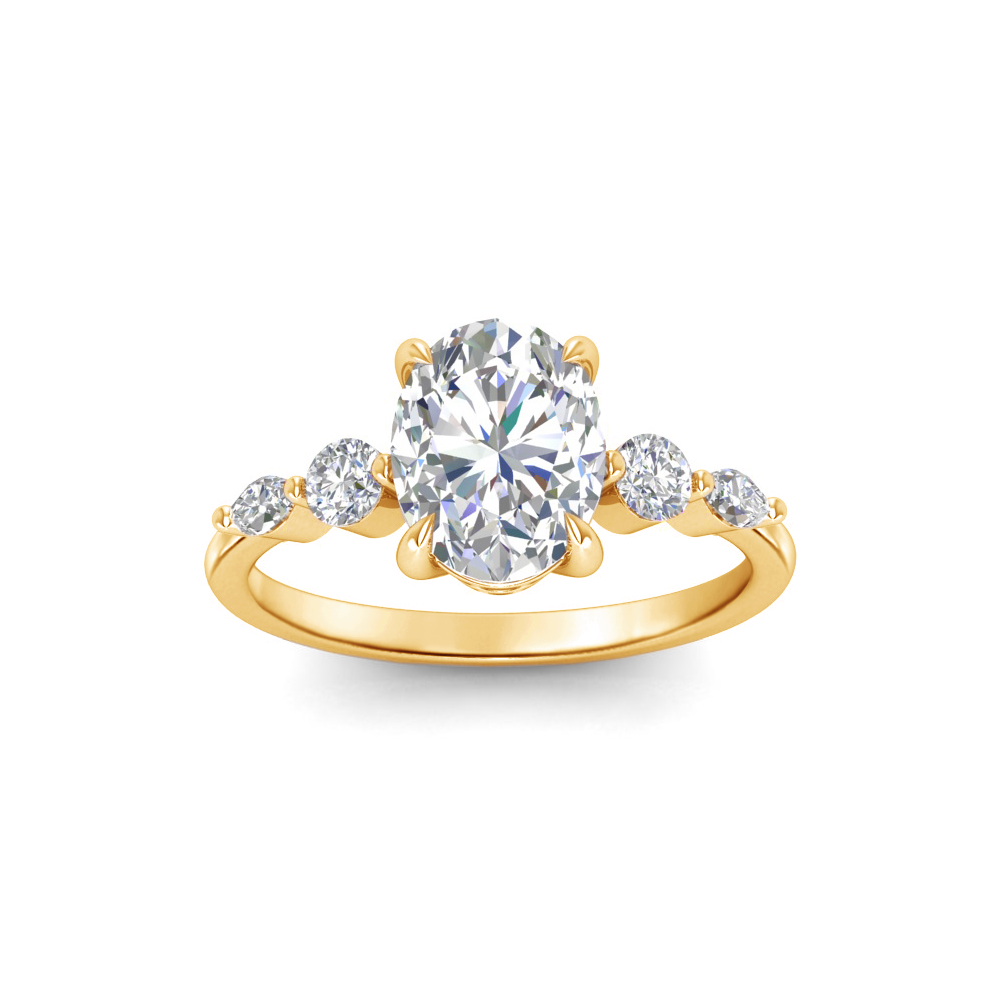 1 Ct Oval Near Colorless Lab Diamond & 0.34 Ctw Marquise & Round Engagement Ring