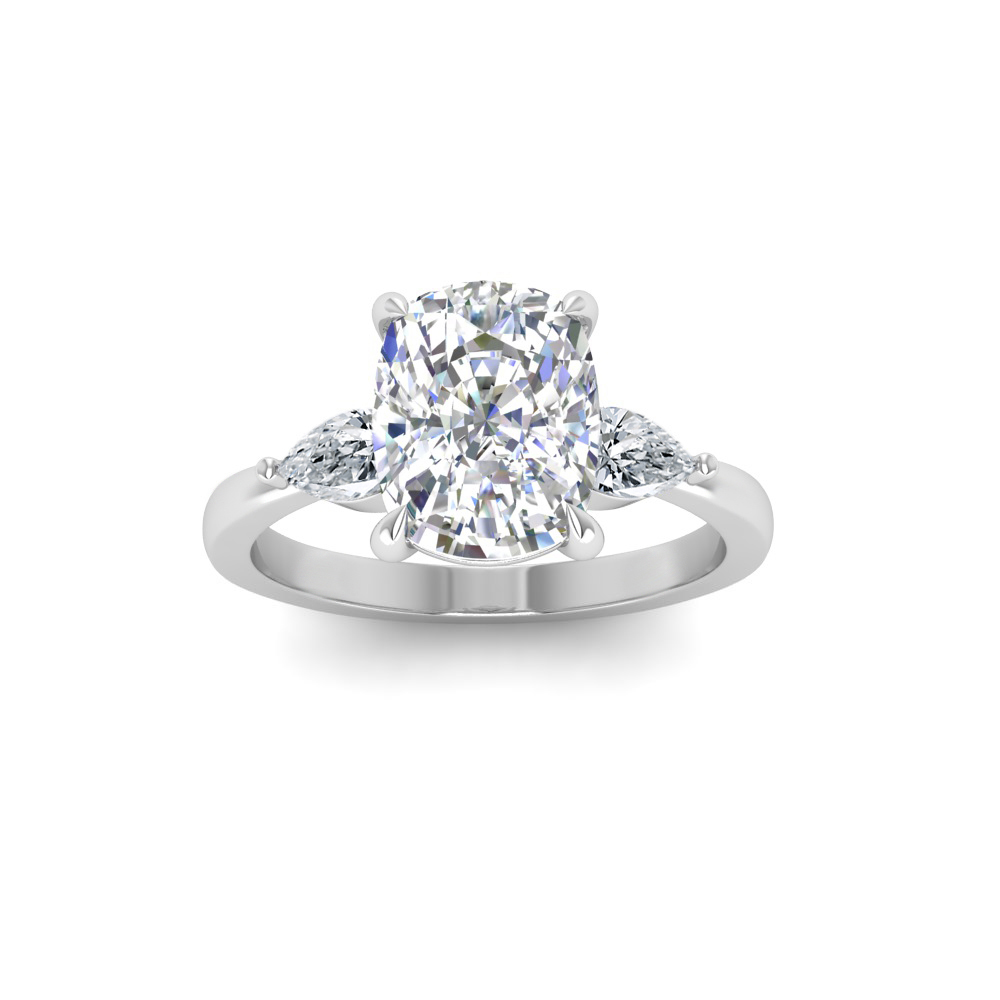 1 Ct Elongated Cushion Colorless Lab Diamond & .40 Ctw Three Stone Grace Engagement Ring