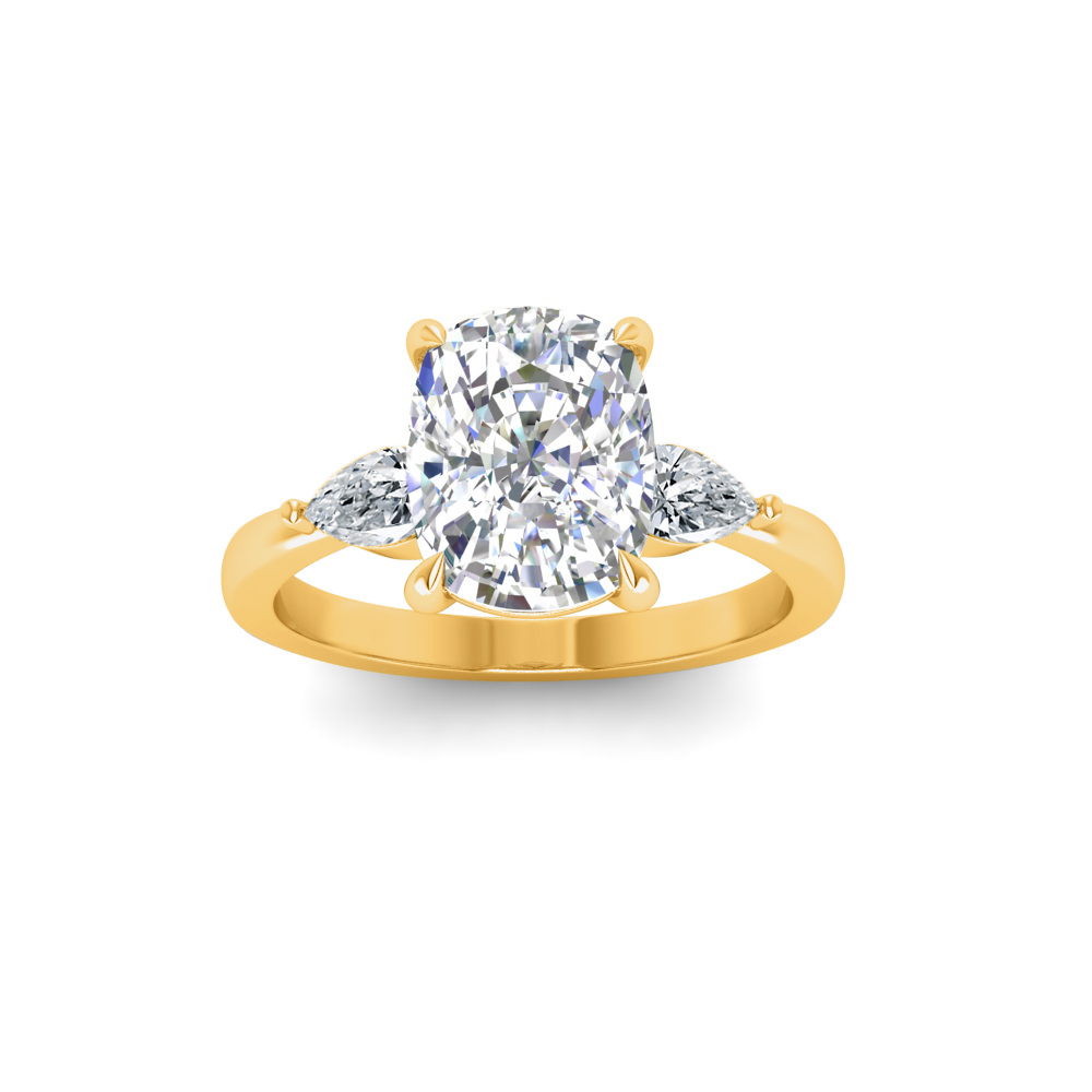 1 Ct Elongated Cushion Colorless Lab Diamond & .40 Ctw Three Stone Grace Engagement Ring