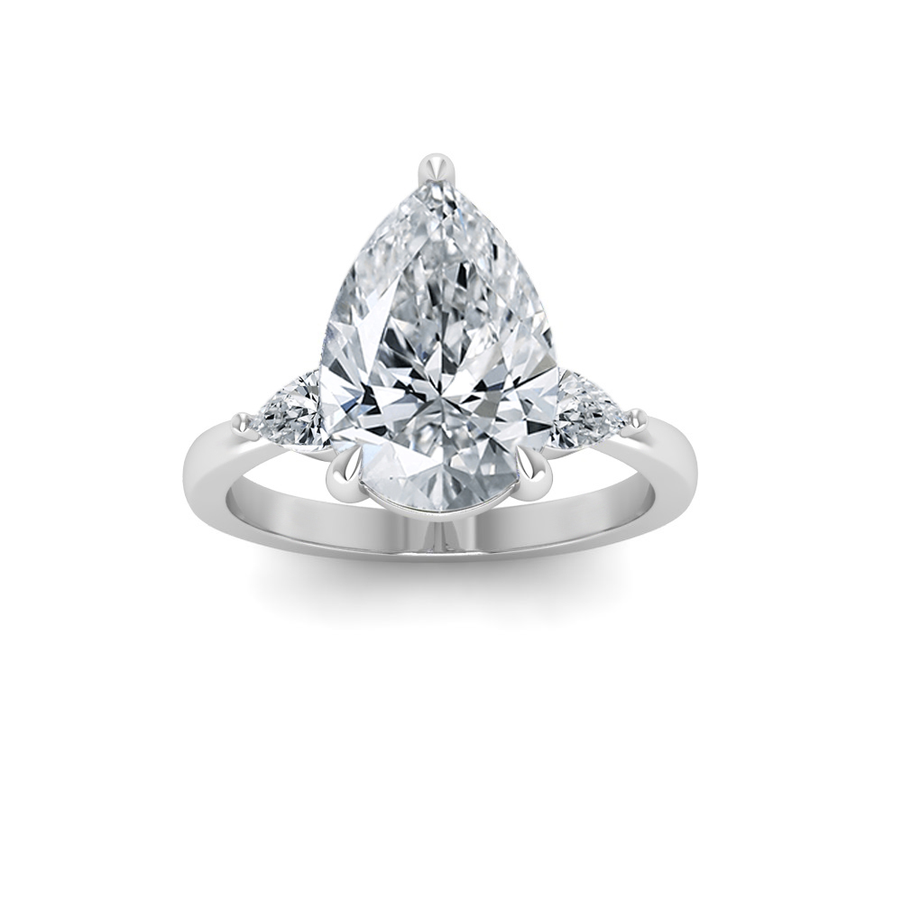 1 Ct Pear Colorless Lab Diamond & .40 Ctw Three Stone Grace Engagement Ring