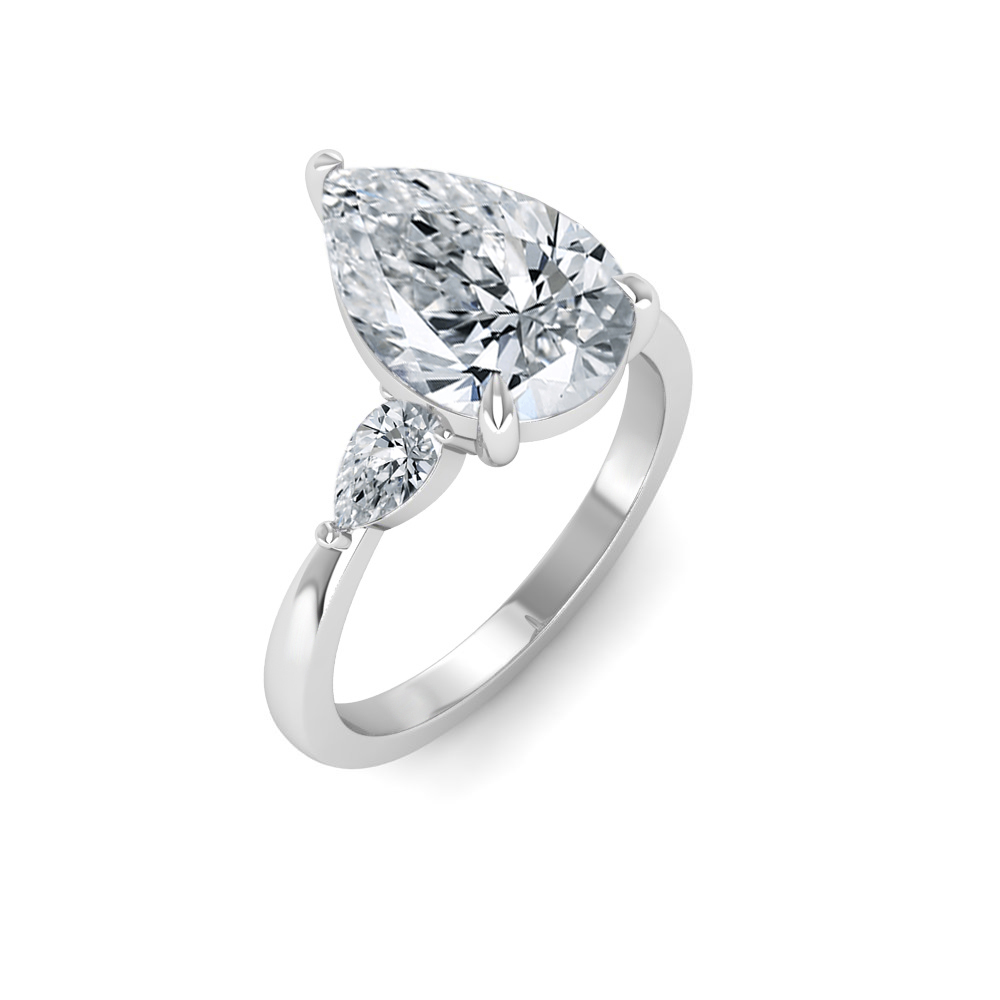 1 Ct Pear Colorless Lab Diamond & .40 Ctw Three Stone Grace Engagement Ring