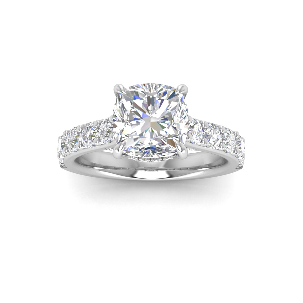 2 Ct Cushion Near Colorless Lab Diamond & 0.98 Ctw Lab Diamond Lux Gala Hidden Halo Engagement Ring