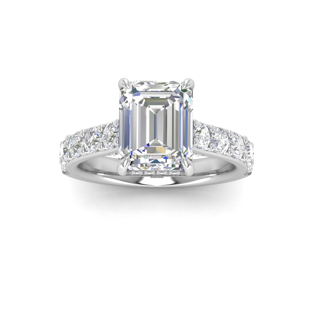 2 Ct Emerald Near Colorless Lab Diamond & 0.98 Ctw Lab Diamond Lux Gala Hidden Halo Engagement Ring