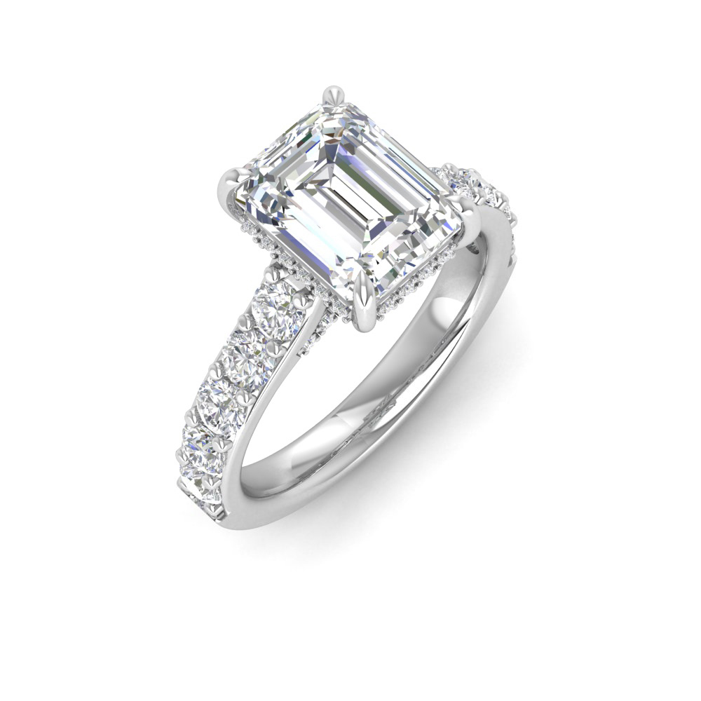 2 Ct Emerald Near Colorless Lab Diamond & 0.98 Ctw Lab Diamond Lux Gala Hidden Halo Engagement Ring