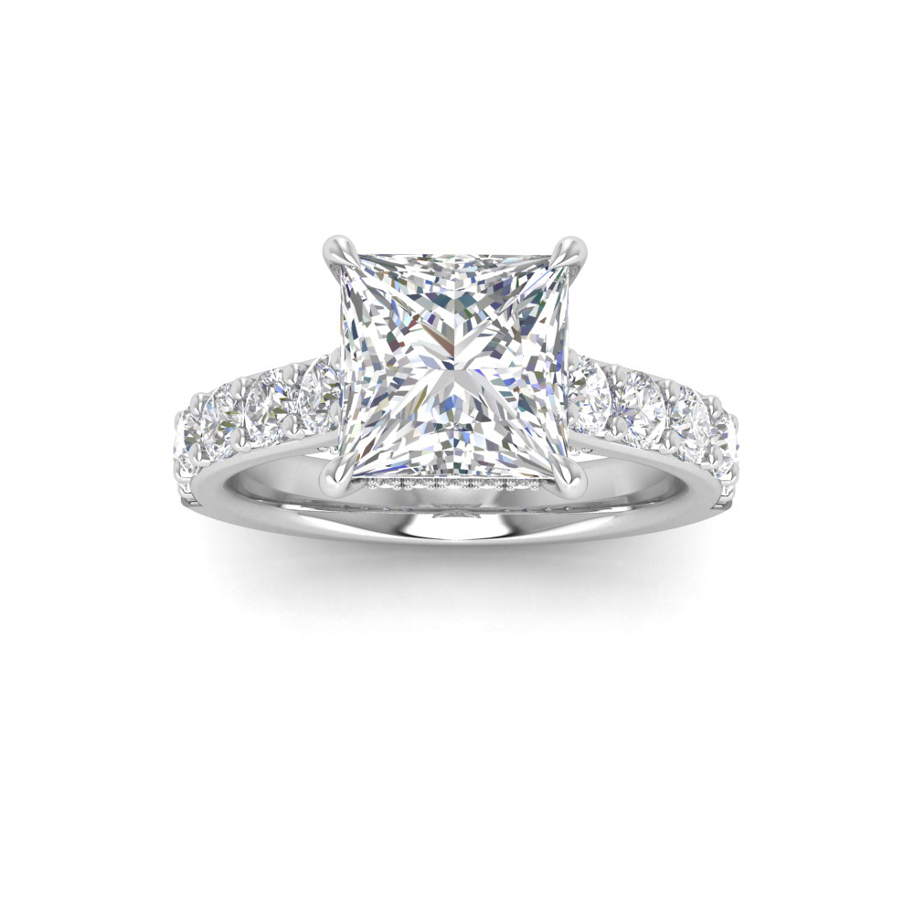 2 Ct Princess Near Colorless Lab Diamond & 0.98 Ctw Lab Diamond Lux Gala Hidden Halo Engagement Ring