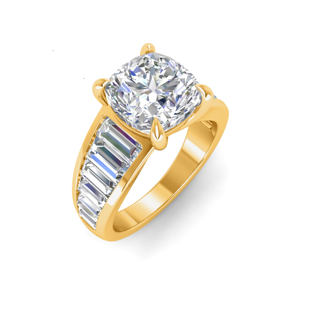 2 Ct Cushion Near Colorless Lab Diamond Wide Baguette Facet Engagement Ring