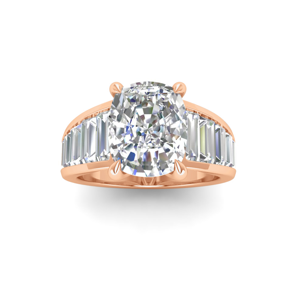 2 Ct Elongated Cushion Near Colorless Lab Diamond Wide Baguette Facet Engagement Ring