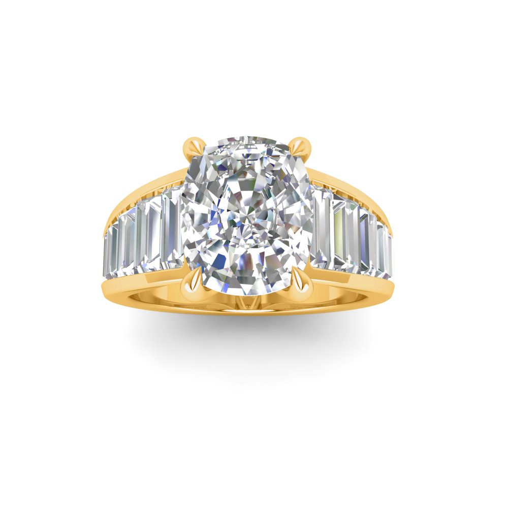 2 Ct Elongated Cushion Near Colorless Lab Diamond Wide Baguette Facet Engagement Ring