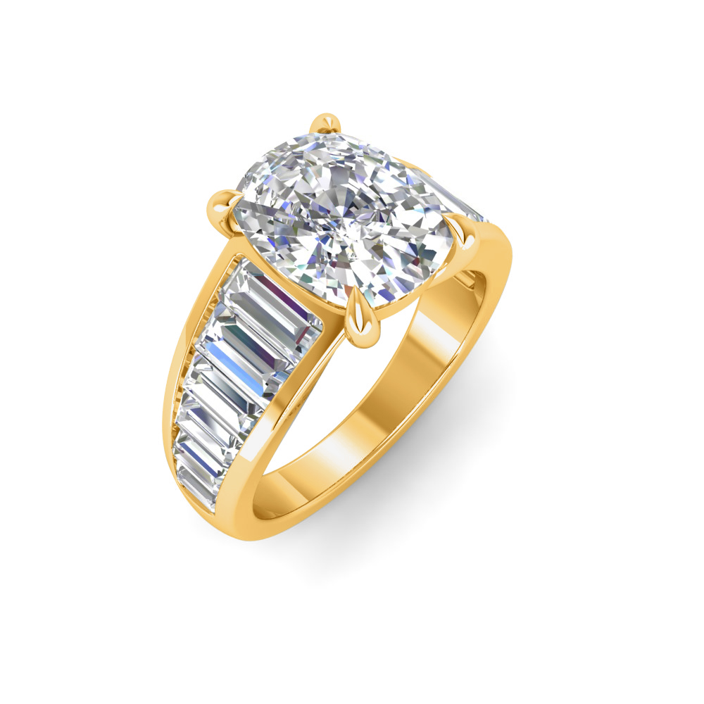 2 Ct Elongated Cushion Near Colorless Lab Diamond Wide Baguette Facet Engagement Ring