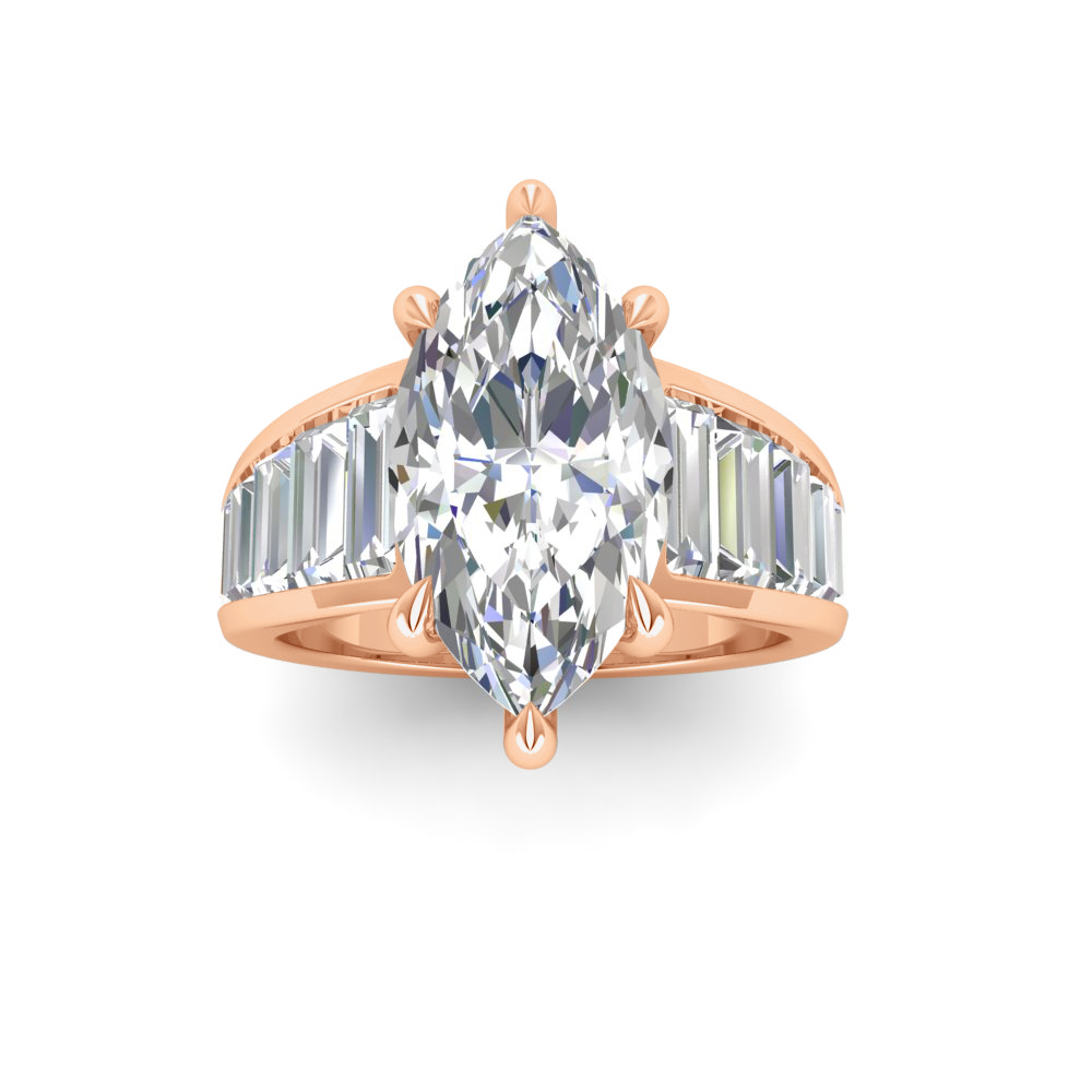 2 Ct Marquise Near Colorless Lab Diamond Wide Baguette Facet Engagement Ring