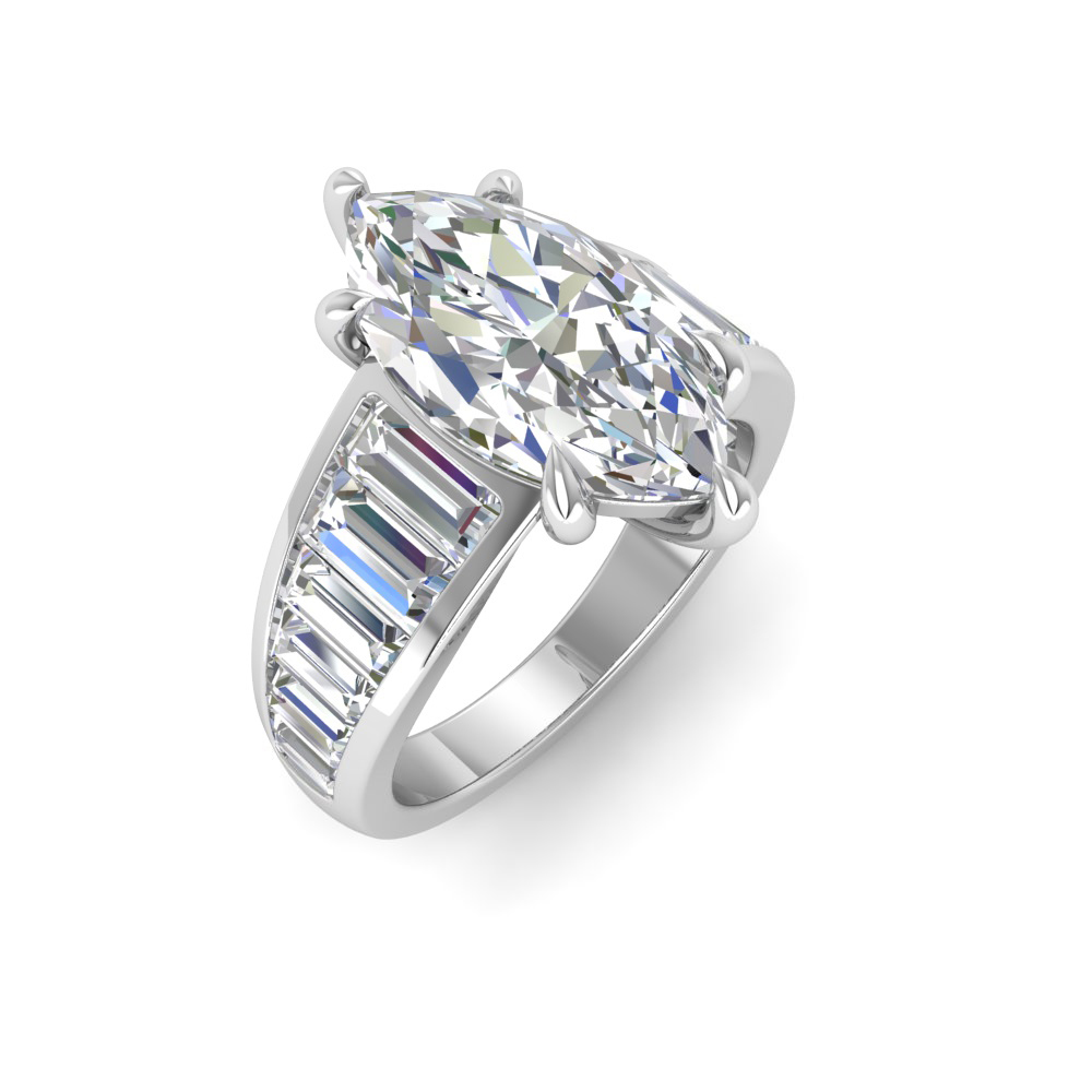 2 Ct Marquise Near Colorless Lab Diamond Wide Baguette Facet Engagement Ring