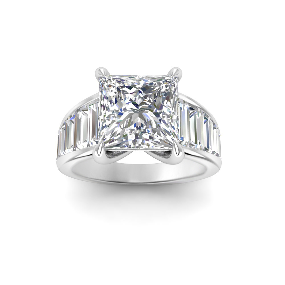 2 Ct Princess Near Colorless Lab Diamond Wide Baguette Facet Engagement Ring
