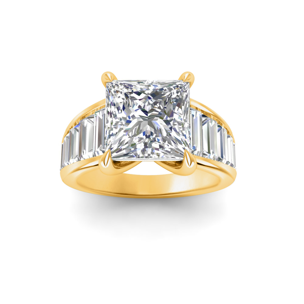 2 Ct Princess Near Colorless Lab Diamond Wide Baguette Facet Engagement Ring