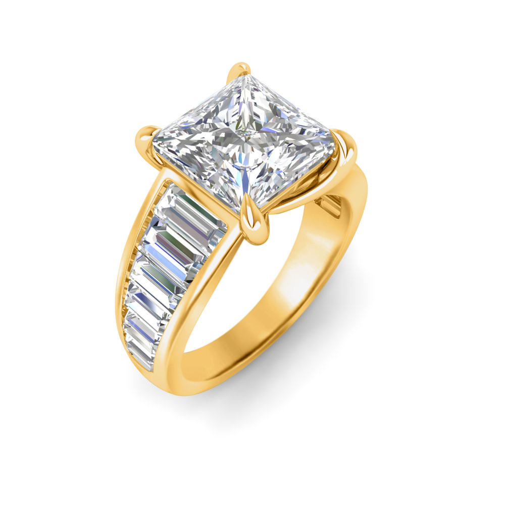 2 Ct Princess Near Colorless Lab Diamond Wide Baguette Facet Engagement Ring