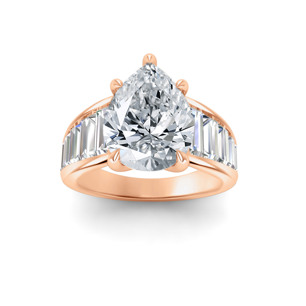 2 Ct Pear Near Colorless Lab Diamond Wide Baguette Facet Engagement Ring