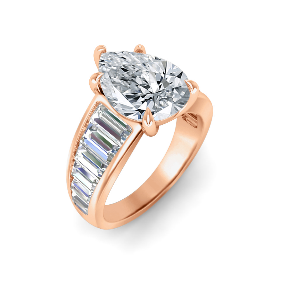 2 Ct Pear Near Colorless Lab Diamond Wide Baguette Facet Engagement Ring