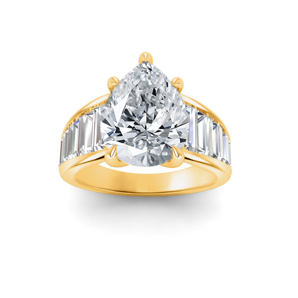 2 Ct Pear Near Colorless Lab Diamond Wide Baguette Facet Engagement Ring