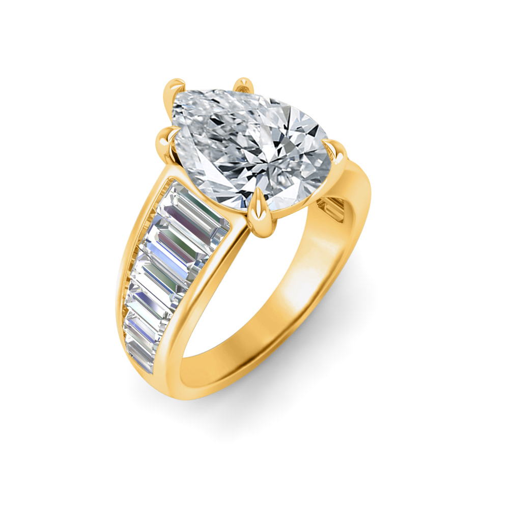 2 Ct Pear Near Colorless Lab Diamond Wide Baguette Facet Engagement Ring