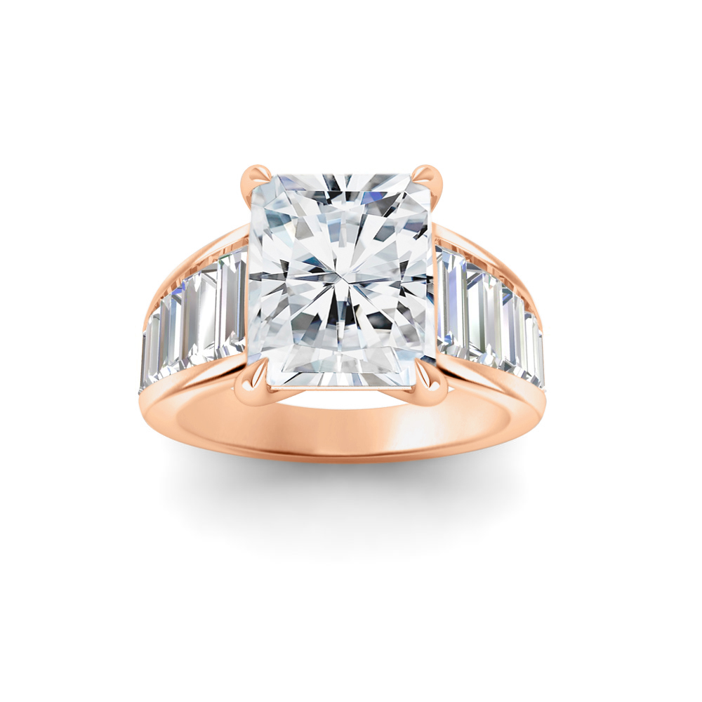 2 Ct Radiant Near Colorless Lab Diamond Wide Baguette Facet Engagement Ring