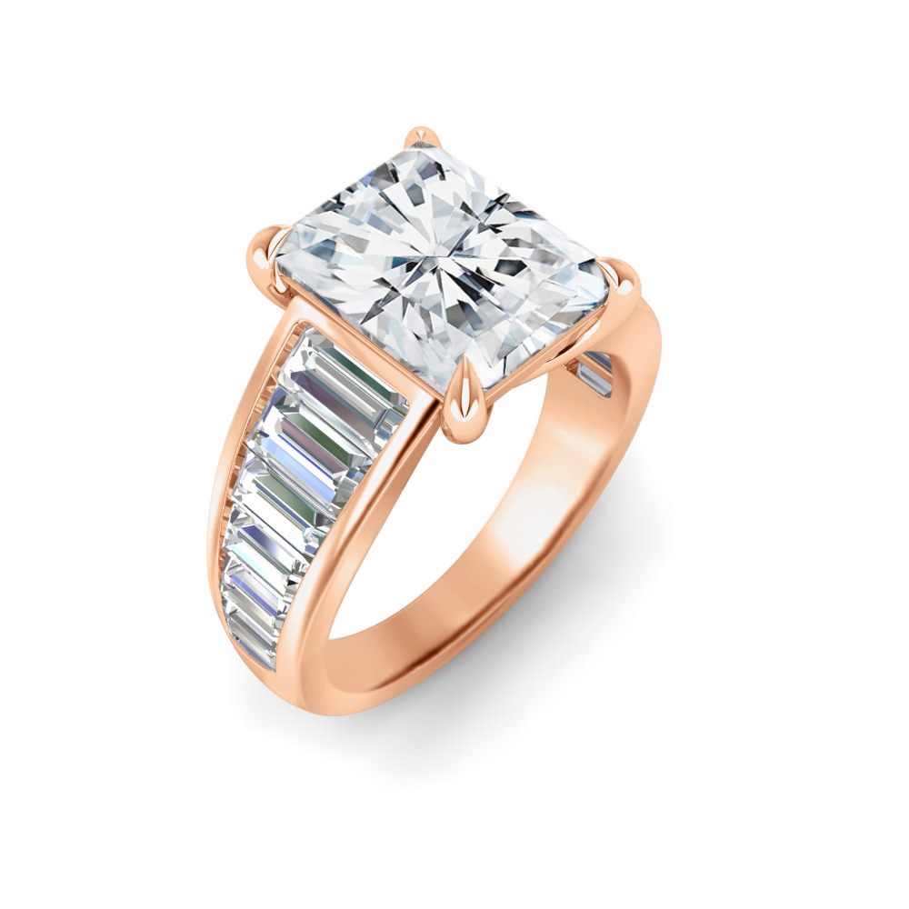 2 Ct Radiant Near Colorless Lab Diamond Wide Baguette Facet Engagement Ring