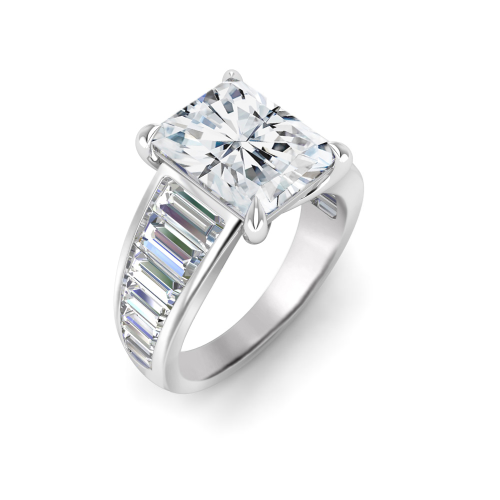 2 Ct Radiant Near Colorless Lab Diamond Wide Baguette Facet Engagement Ring