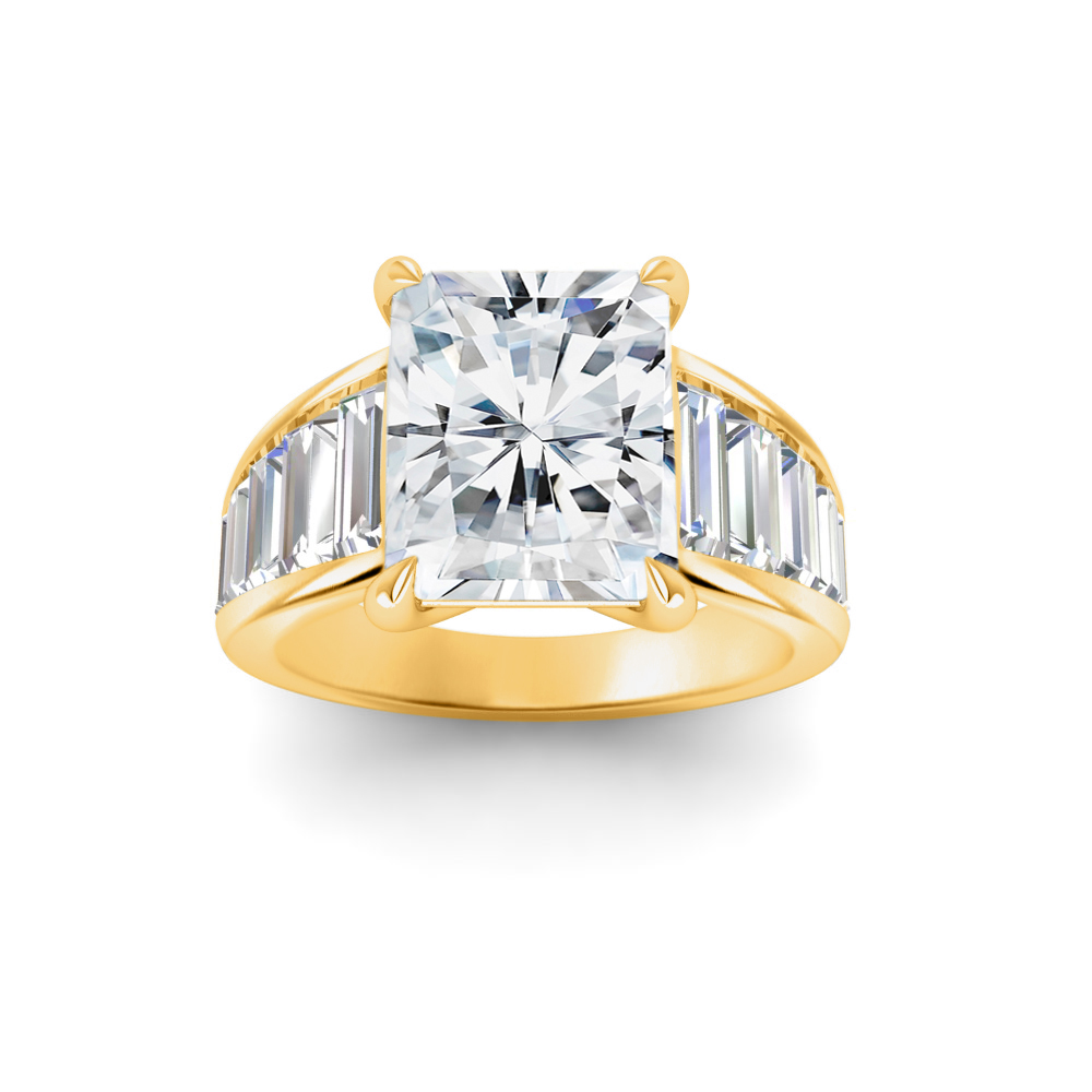 2 Ct Radiant Near Colorless Lab Diamond Wide Baguette Facet Engagement Ring