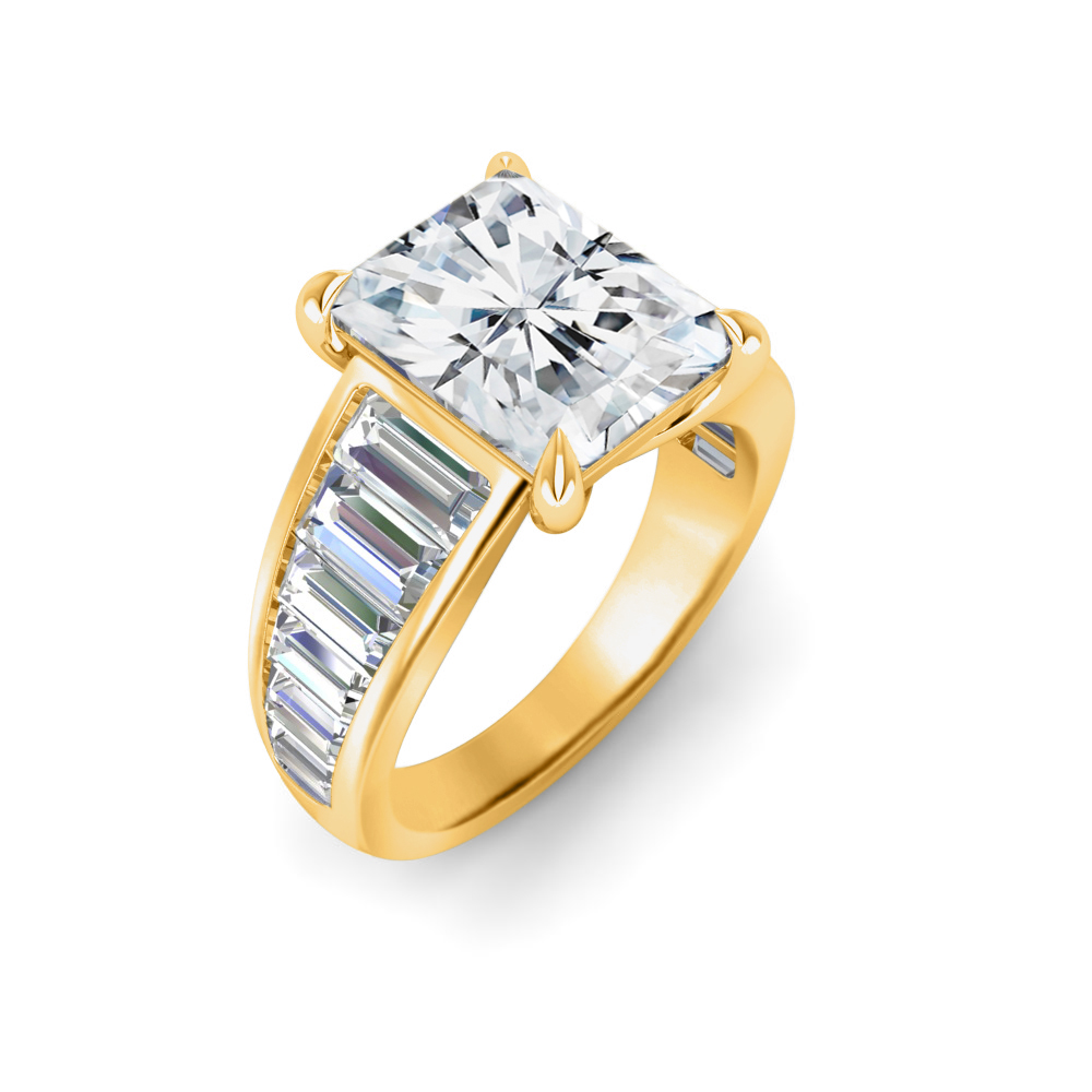 2 Ct Radiant Near Colorless Lab Diamond Wide Baguette Facet Engagement Ring