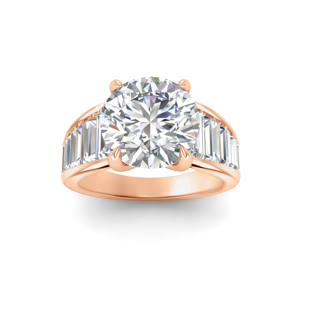 2 Ct Round Near Colorless Lab Diamond Wide Baguette Facet Engagement Ring