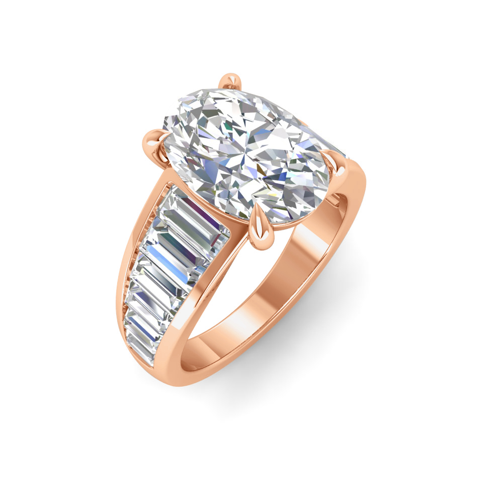 2 Ct Oval Near Colorless Lab Diamond Wide Baguette Facet Engagement Ring