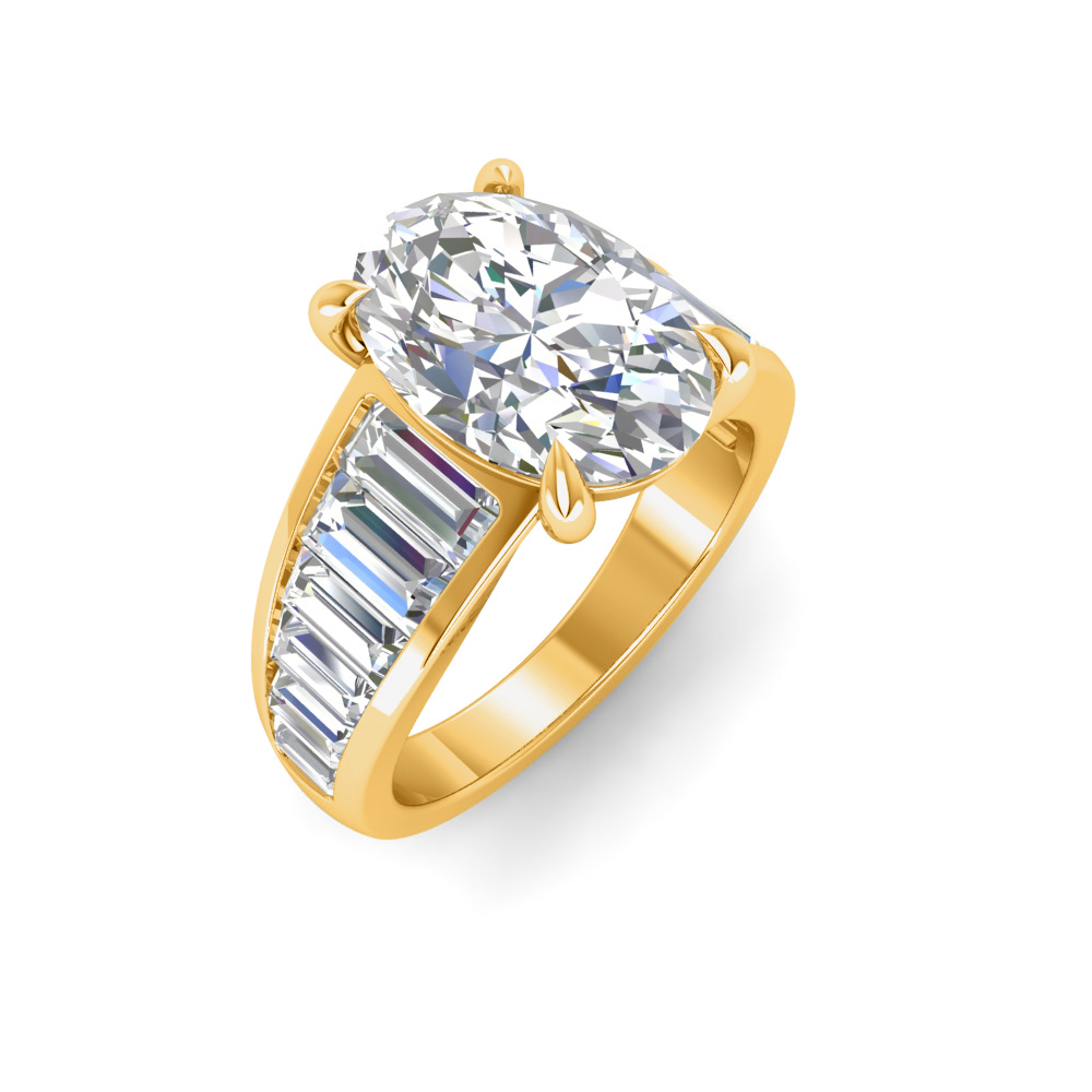 2 Ct Oval Near Colorless Lab Diamond Wide Baguette Facet Engagement Ring