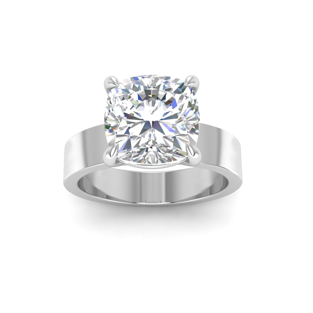 2.5 Ct Cushion Near Colorless Lab Diamond Wide Band Solitaire Engagement Ring