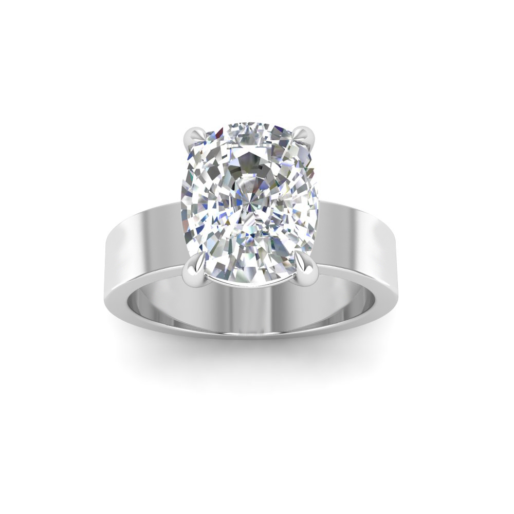 2.5 Ct Elongated Cushion Near Colorless Lab Diamond Wide Band Solitaire Engagement Ring
