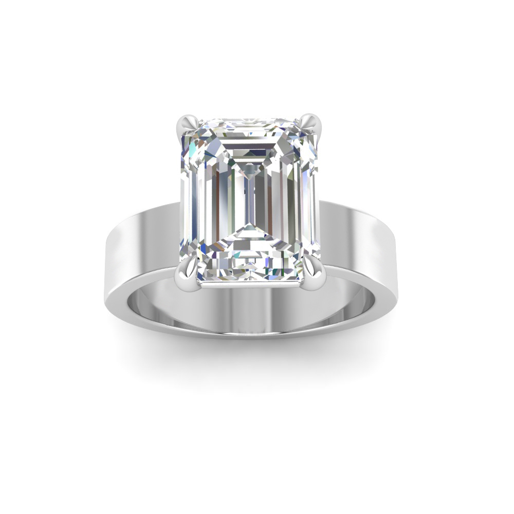 2.5 Ct Emerald Near Colorless Lab Diamond Wide Band Solitaire Engagement Ring