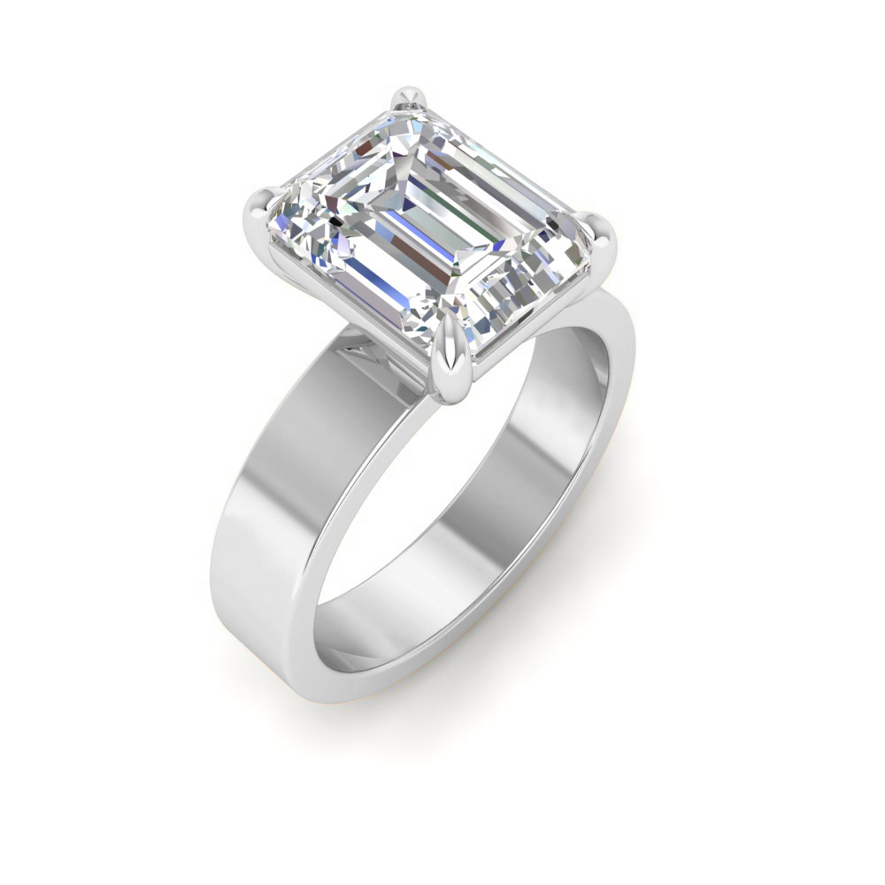 2.5 Ct Emerald Near Colorless Lab Diamond Wide Band Solitaire Engagement Ring