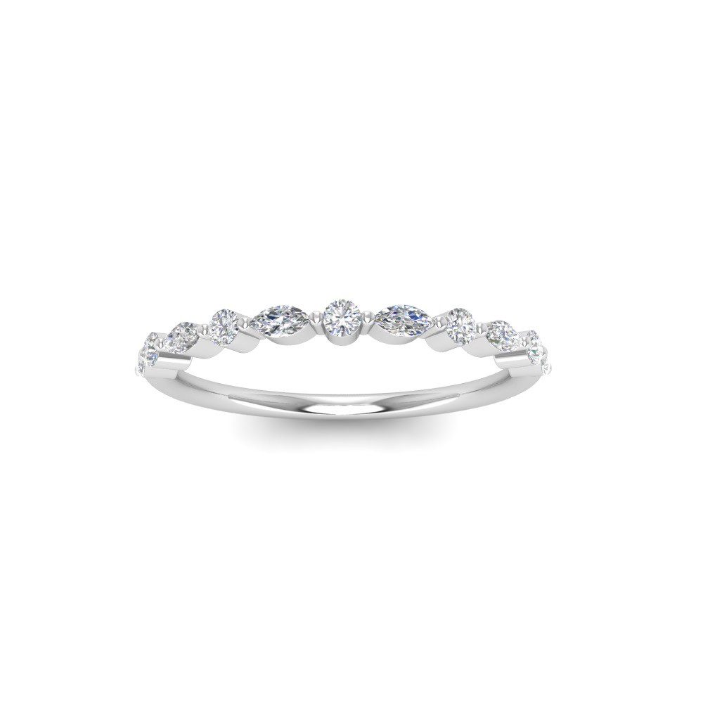 Alernating Round & Marquise Colorless Lab Diamond Whisper Thin Wedding Band