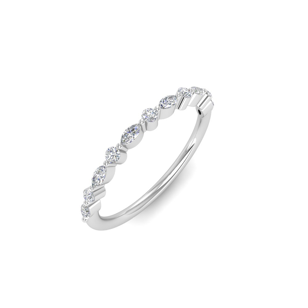 Alernating Round & Marquise Colorless Lab Diamond Whisper Thin Wedding Band