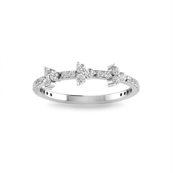 Colorless Moissanite Three Stone Cluster Stackable Band