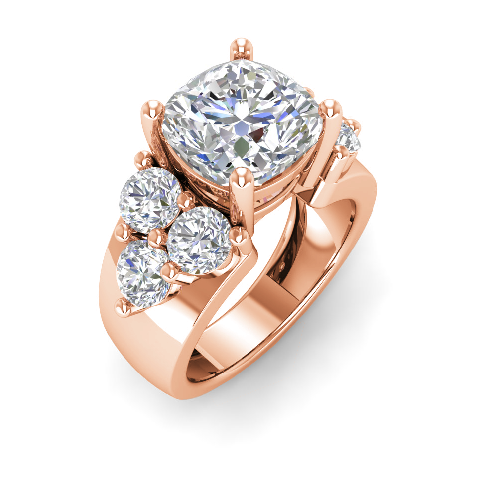 6 Ct Cushion Near Colorless Lab Diamond & 2 Ctw Side Lab Diamond Cluster Statement Engagement Ring