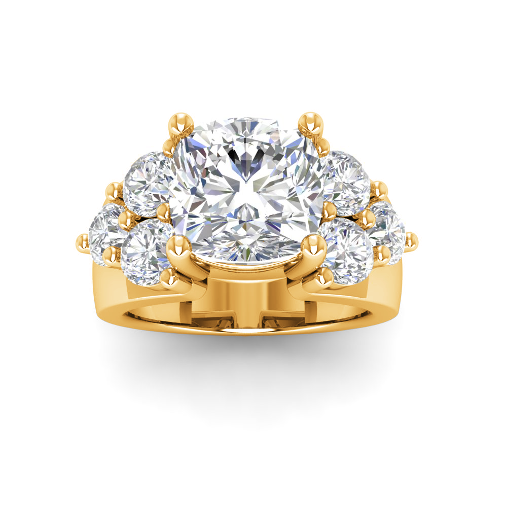 6 Ct Cushion Near Colorless Lab Diamond & 2 Ctw Side Lab Diamond Cluster Statement Engagement Ring