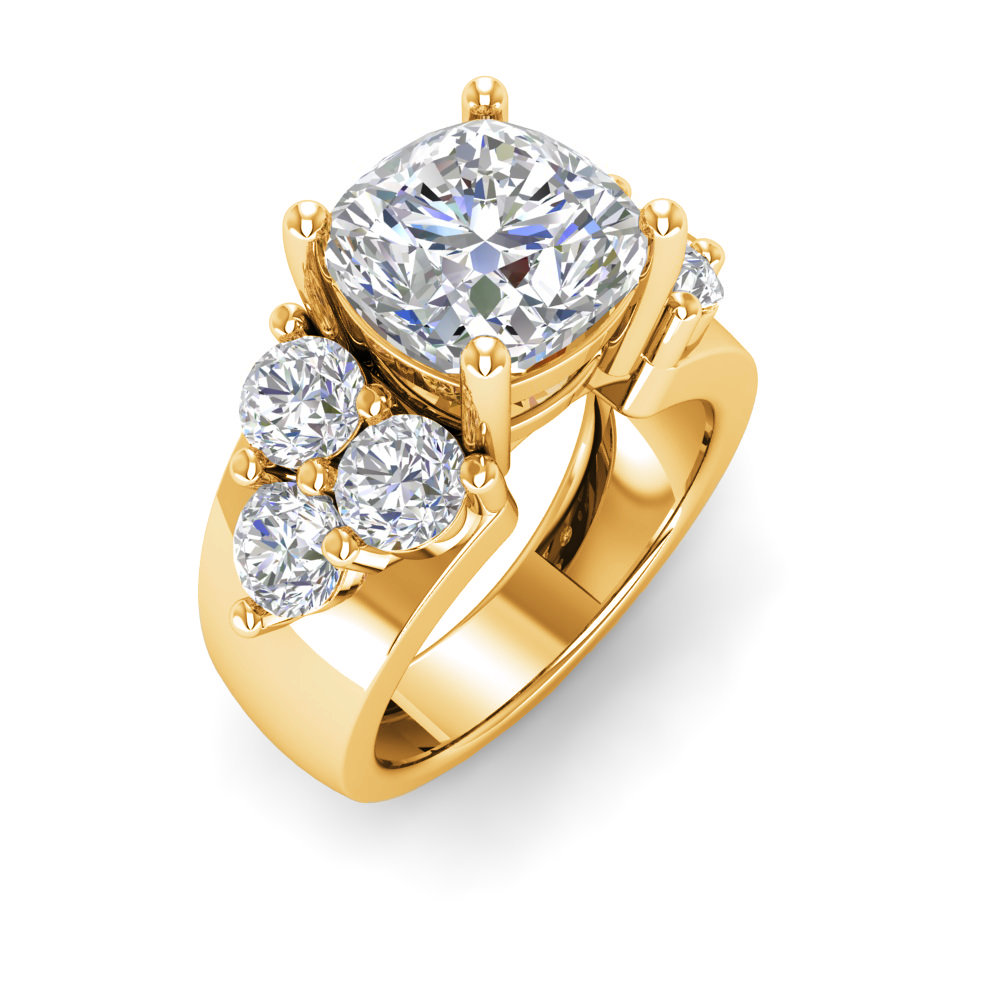 6 Ct Cushion Near Colorless Lab Diamond & 2 Ctw Side Lab Diamond Cluster Statement Engagement Ring