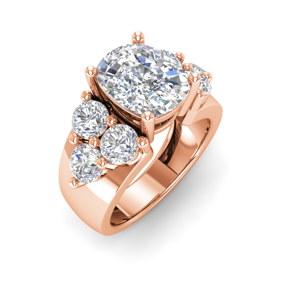 6 Ct Elongated Cushion Near Colorless Lab Diamond & 2 Ctw Side Lab Diamond Cluster Statement Engagement Ring