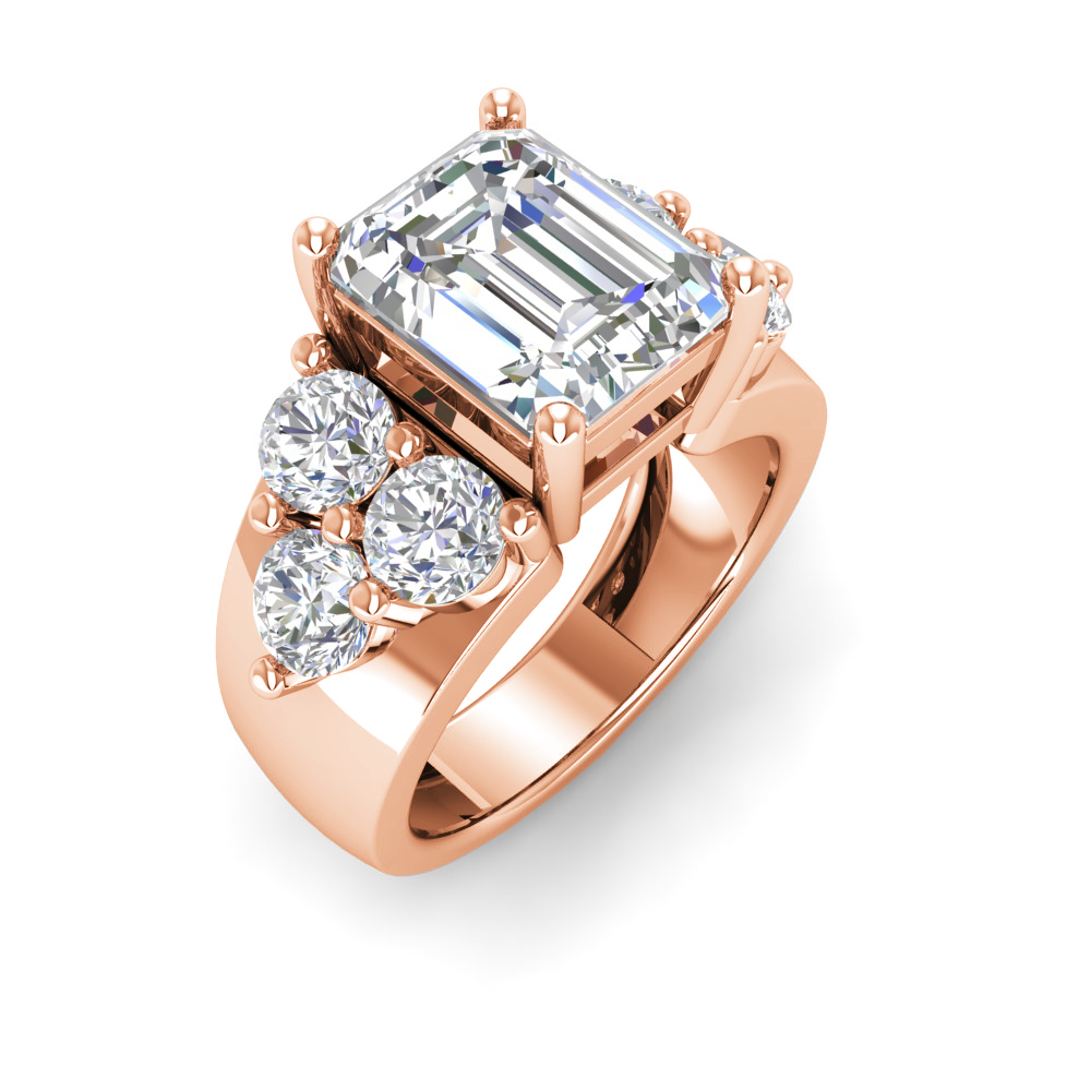 6 Ct Emerald Near Colorless Lab Diamond & 2 Ctw Side Lab Diamond Cluster Statement Engagement Ring